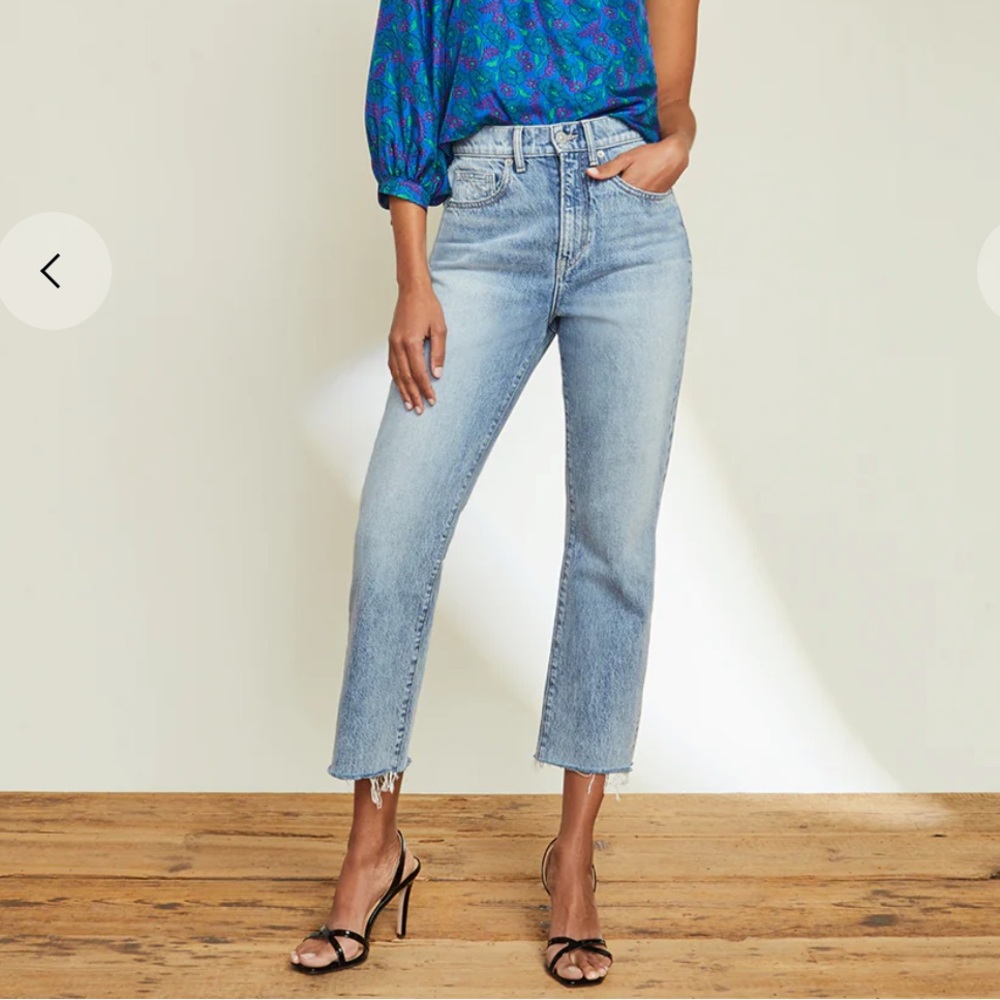 Veronica Beard Carly High-Rise Kick Flare Jean Raw Hem Pebble Stone